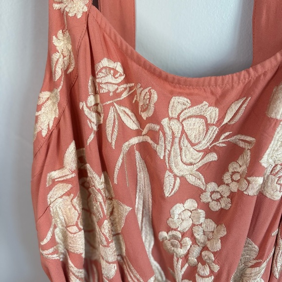 Anthropologie Coral and Cream Floral Tassel Midi Dress - Picture 2 of 7